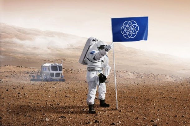 Pour représenter l'humanité, il crée le drapeau de la Terre