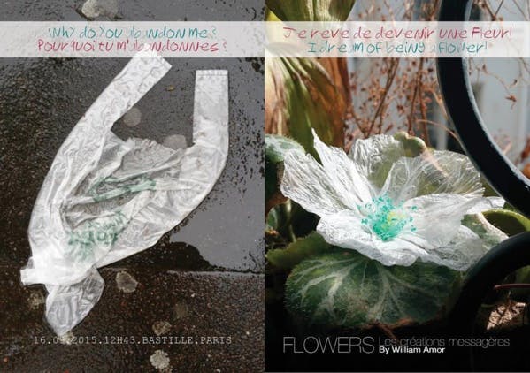 L'homme qui métamorphose les sacs plastique en fleurs