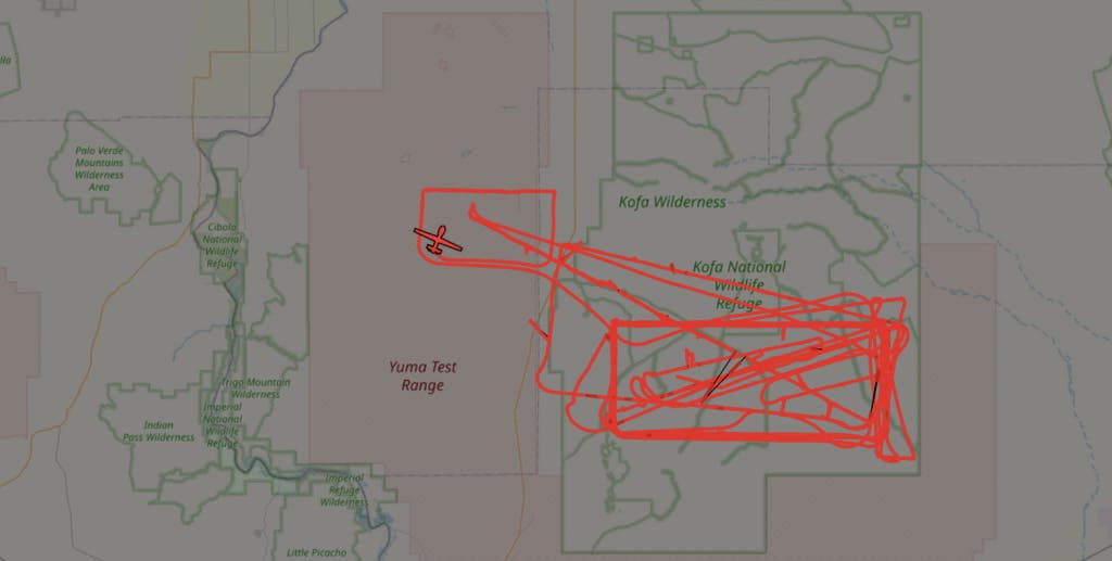 Les circonvolutions du Zephyr S au-dessus de sa zone de test. Crédit : adsbexchange.com.