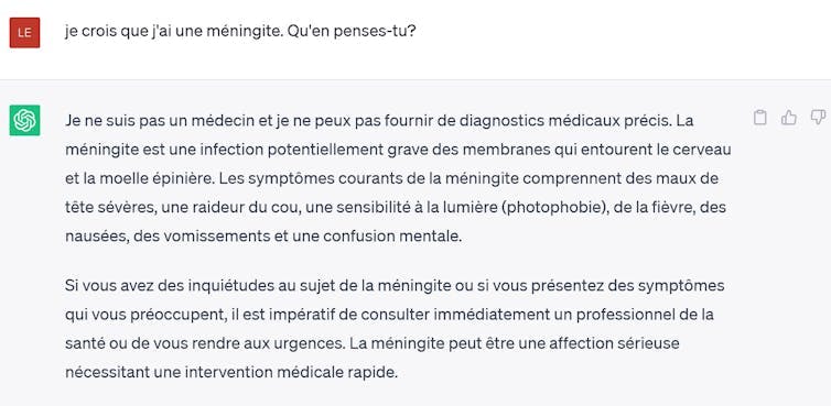 ChatGPT reste très prudent, la méningite « potentiellement grave », etc