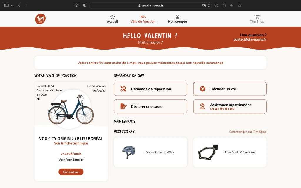 Aperçu de l'application associée au vélo. Crédit : TIM Sports.