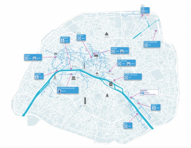 Carte de Paris représentant le réseau de froid urbain de Paris en 2023.