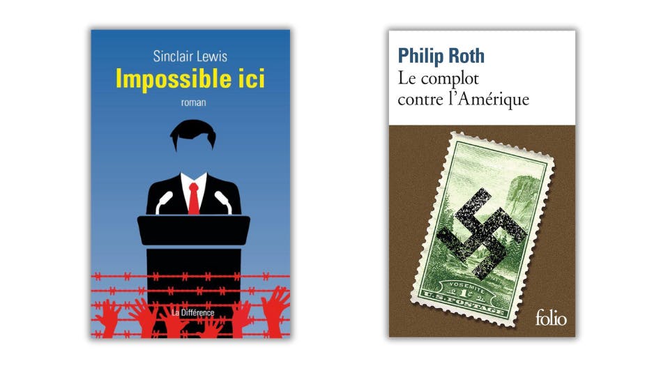 Couvercles des livres Impossible ici et Le complot contre l'Amérique avec illustrations symboliques