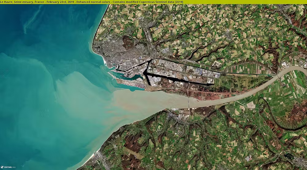 Image satellite du Havre (Seine-Maritime) et de l’estuaire de la Seine.