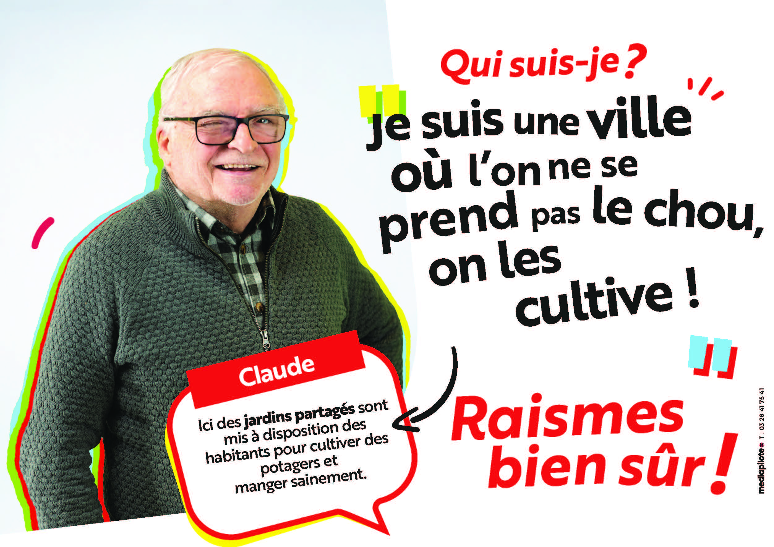 Homme souriant avec lunettes devant une affiche promotionnelle de la ville de Raismes.