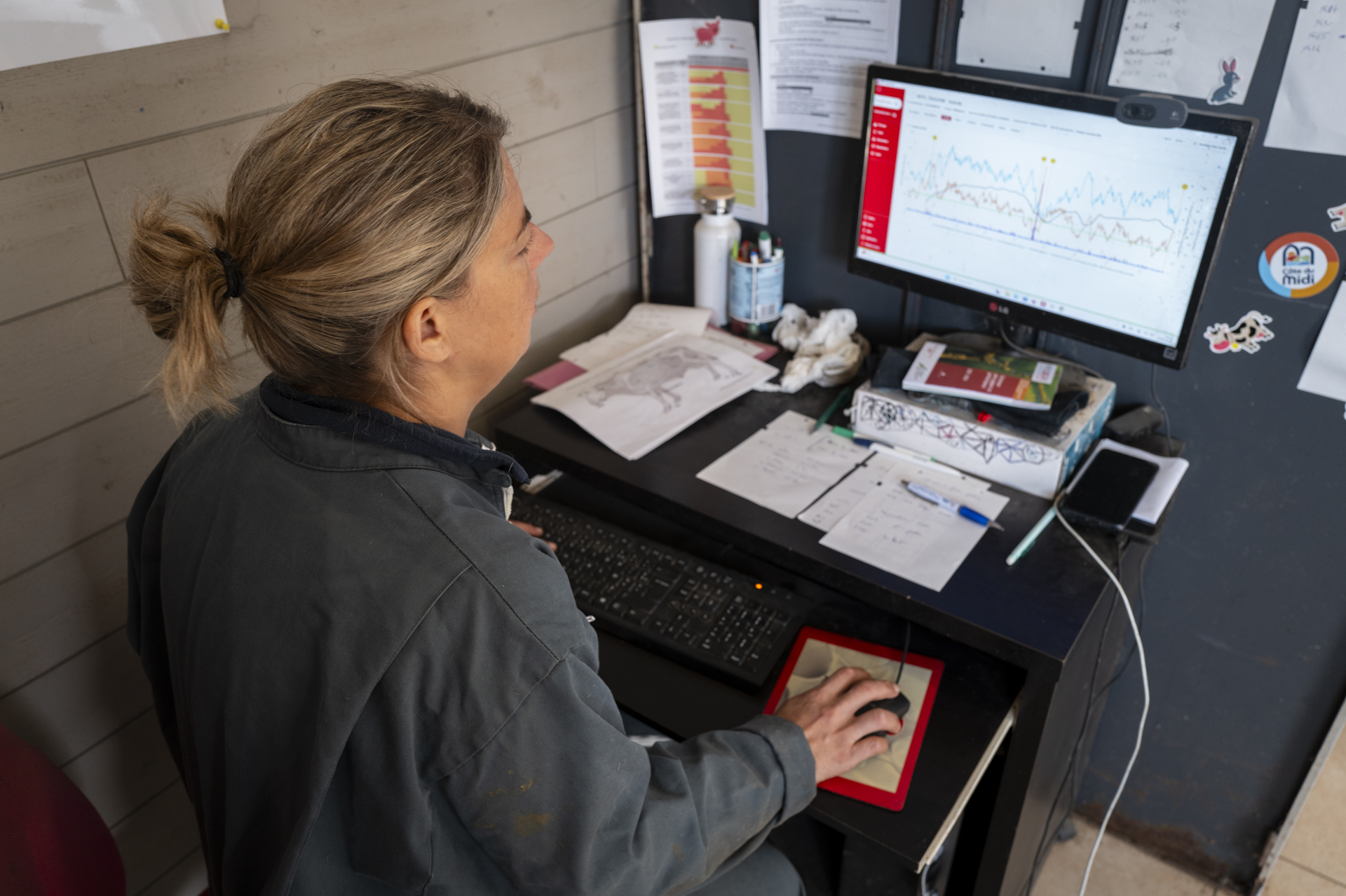 Personne travaillant sur un ordinateur, analysant des données affichées à l'écran.