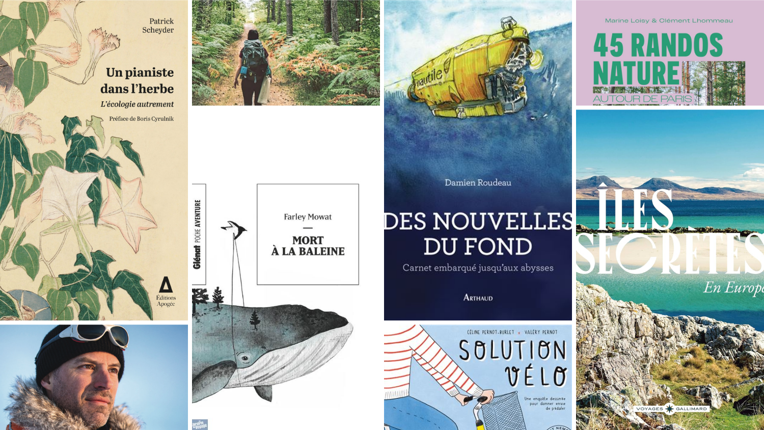 Couvertures de livres sur la nature, les voyages et l'aventure en plein air.