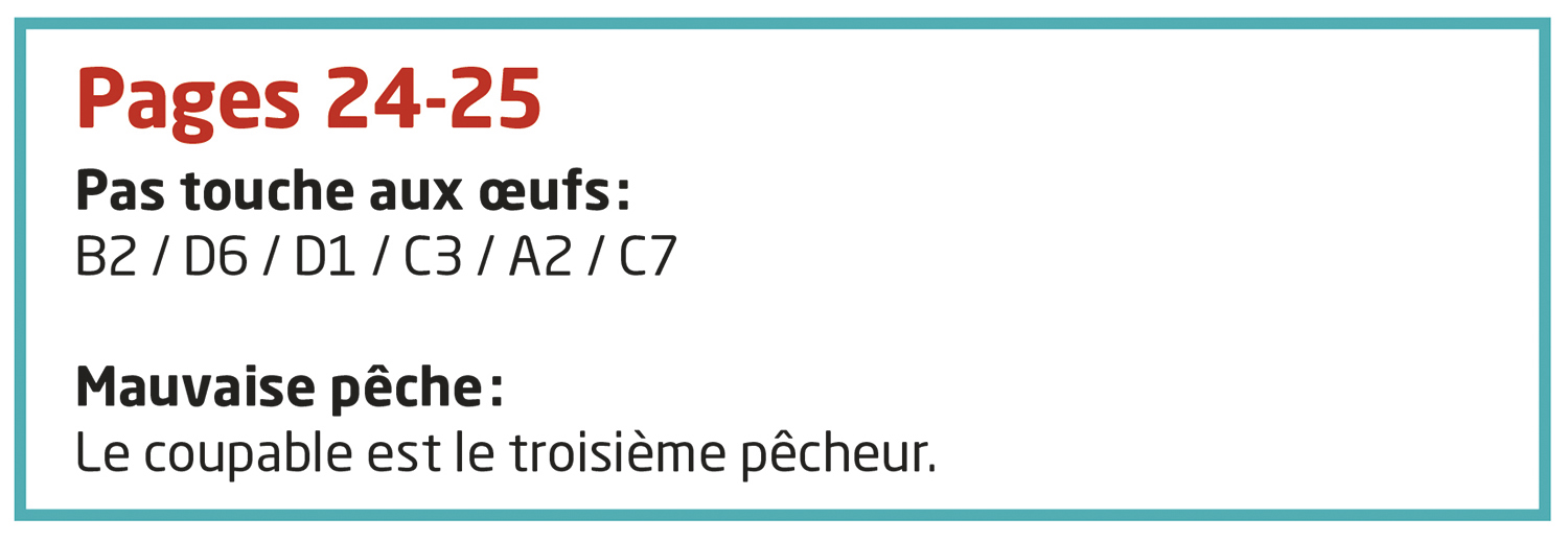 Solution des problèmes avec des indices pour la pêche et une crème aux œufs.