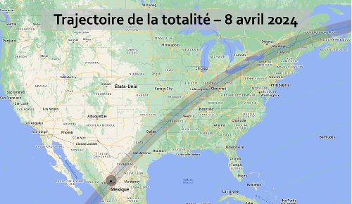 Trajectoire de l'éclipse solaire totale traversant les États-Unis le 8 avril 2024.