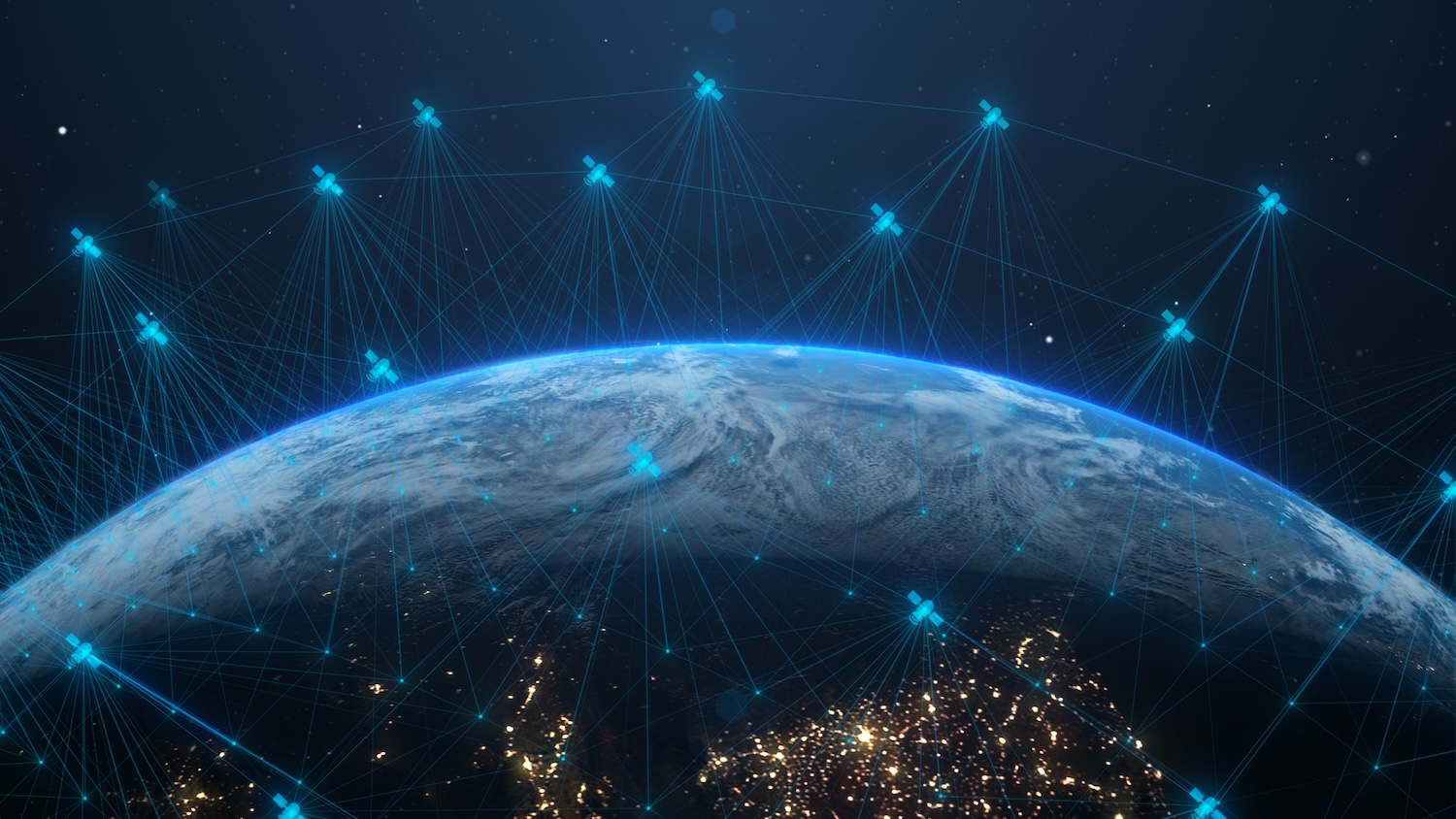 Vue de la Terre avec réseau de satellites et connexions numériques dans l'espace.