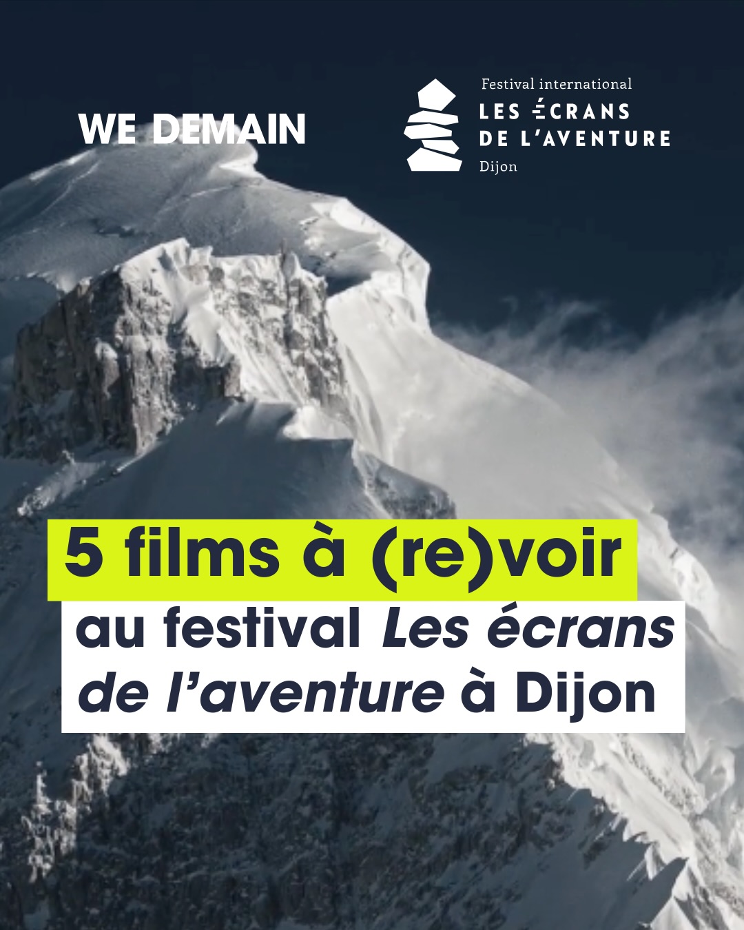Et si on troquait les plateformes contre une salle de ciné cette semaine ? 🎬

Cette année, WE DEMAIN est partenaire du festival de cinéma documentaire Les Écrans de l’Aventure @lesecransdelaventure, qui se tiendra à Dijon du 30 septembre au 4 octobre. Pour l’occasion, on t’a préparé une sélection de coups de cœur de la rédac, à voir ou revoir.
 
De quoi voyager, réfléchir et s’émerveiller, le tout sur grand écran.

🎥 Tu comptes faire un tour au festival ? Dis-le en commentaire 👇
#Dijon #Documentaire #Cinema