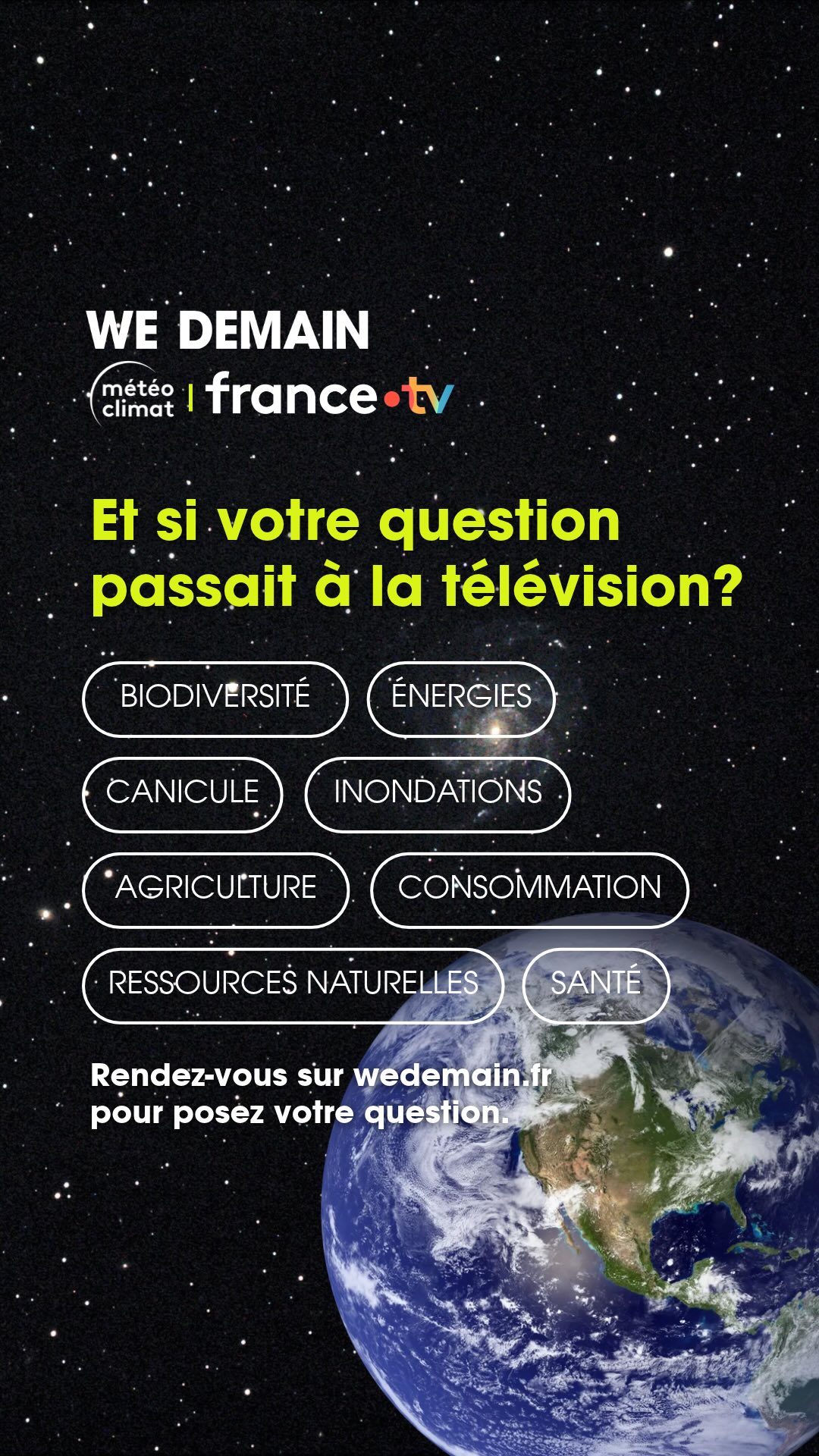 Et si votre question sur le climat trouvait une réponse d’expert, en direct à la télé ? 📺

Nous vous l’annoncions il y a quelques semaines : WE DEMAIN est désormais partenaire du Journal Météo Climat sur France 2. Et ce lundi 26 octobre, la première question posée par l’une de nos lectrices est passée à l’antenne : les centrales nucléaires pourront-elles continuer à fonctionner alors que l’eau se fait plus chaude et plus rare ?
Pour y répondre, la rédaction a sollicité l’hydrologue Yves Tremblay, sur un sujet à la croisée de l’eau, de l’énergie et du climat.

Et ce n’est que le début : WE DEMAIN sera de nouveau sur le plateau dans les mois à venir. Envie de voir votre question traitée à l’antenne ?

📩 Rendez-vous sur le lien en bio 🔗